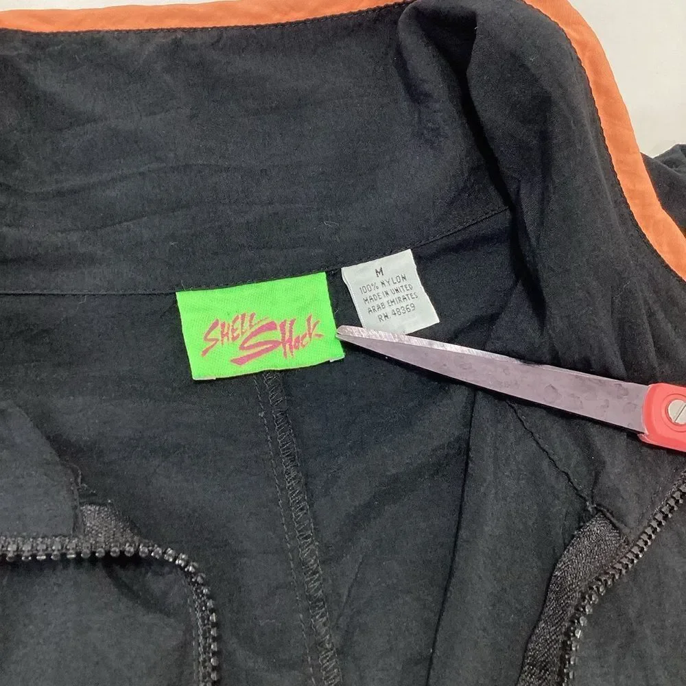 Shell Shock Brand Vintage Nylon Jacket Pullover Wing Arms Neon Orange